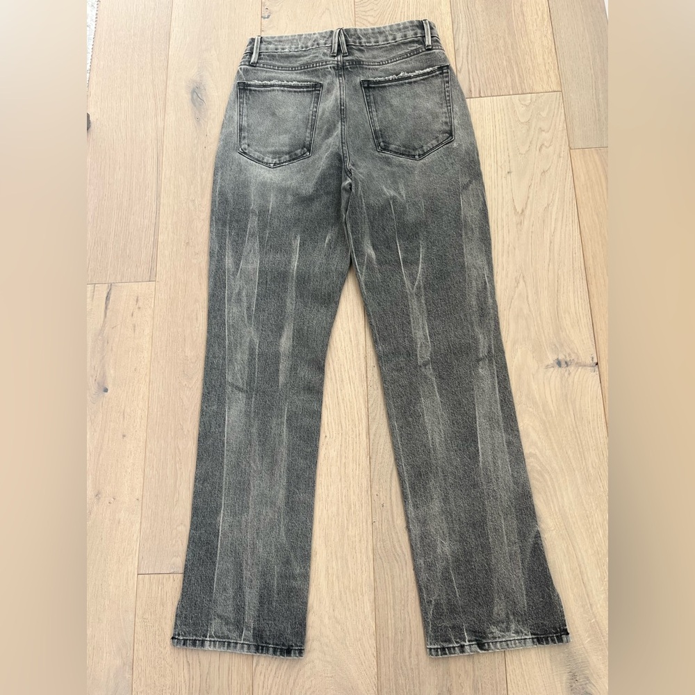 GOOD AMERICAN Good Boy Side Slit Straight Jeans Black Gray Wash size 8/29 - Picture 3 of 11